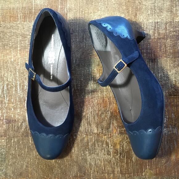 SAS San Antonio Shoes Cate Mary Jane Pump Navy Blue Womens 8 Wide Heel Comfort - Picture 1 of 10
